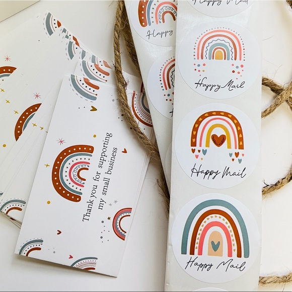 Set of 50 Thank You Cards and 50 Large Boho Rainbow Stickers - Picture 5 of 10